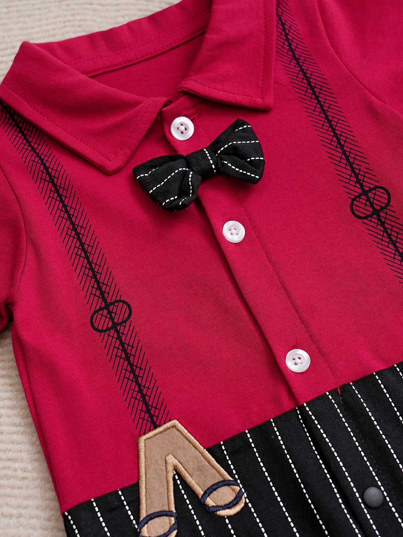 Infant Boys Red Striped Cotton Romper