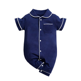 Infant Boys Navy Blue Cotton Romper