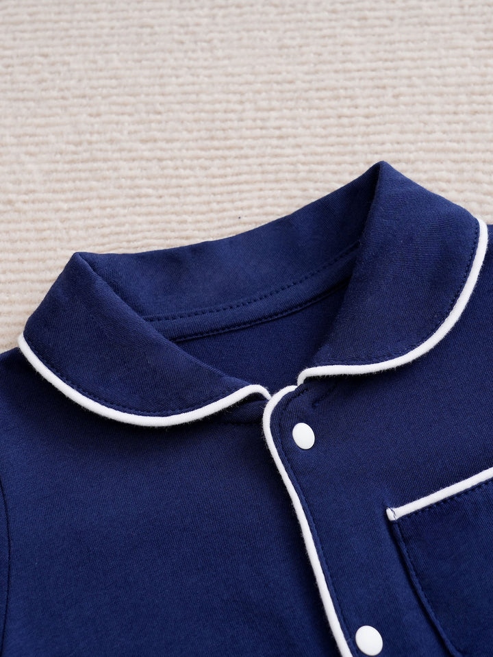 Infant Boys Navy Blue Cotton Romper