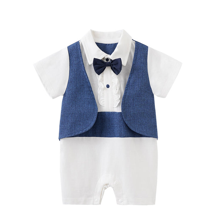Infant Boys Blue Shirt Collar Pure Cotton Rompers