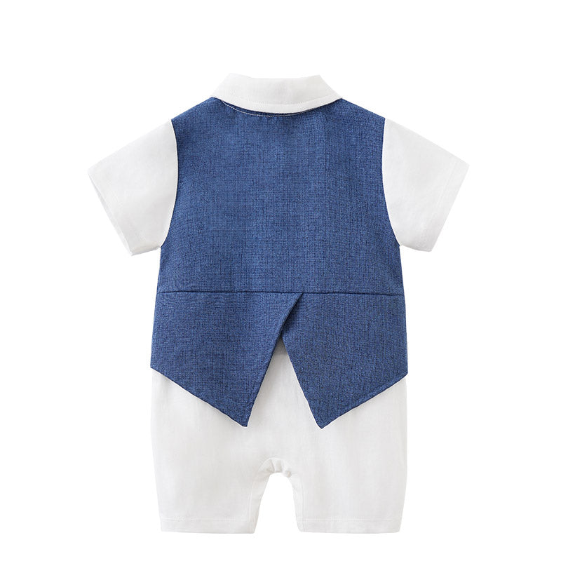 Infant Boys Blue Shirt Collar Pure Cotton Rompers