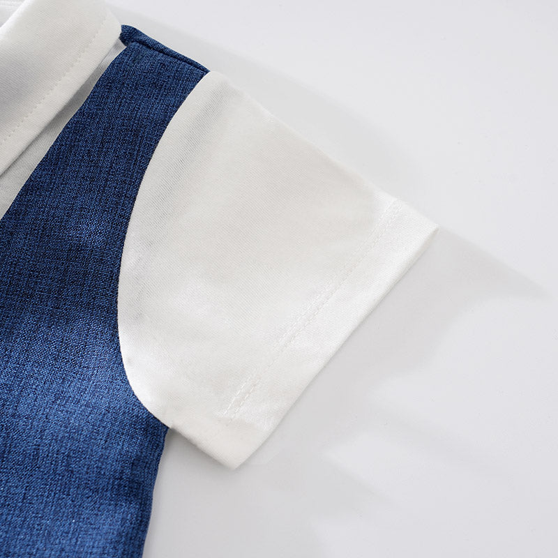 Infant Boys Blue Shirt Collar Pure Cotton Rompers