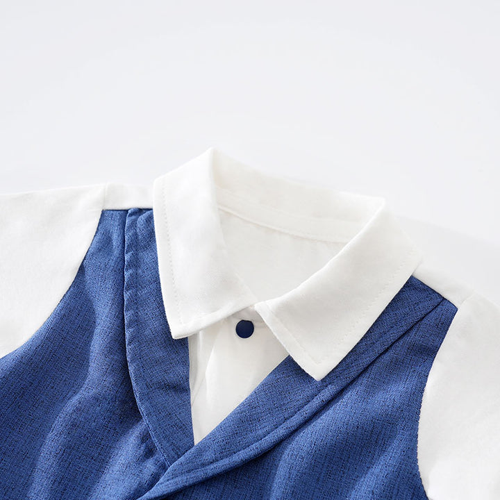 Infant Boys Blue Shirt Collar Cotton Rompers