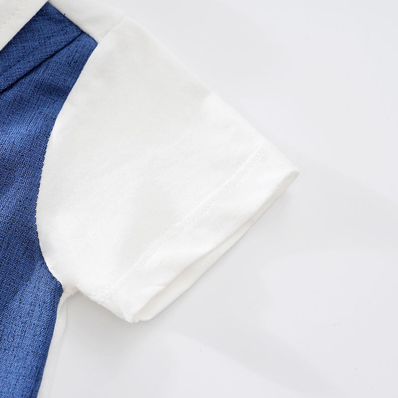 Infant Boys Blue Shirt Collar Cotton Rompers