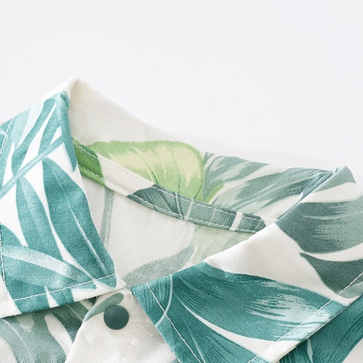 Infant Boys White & Green Tropical Printed Cotton Rompers