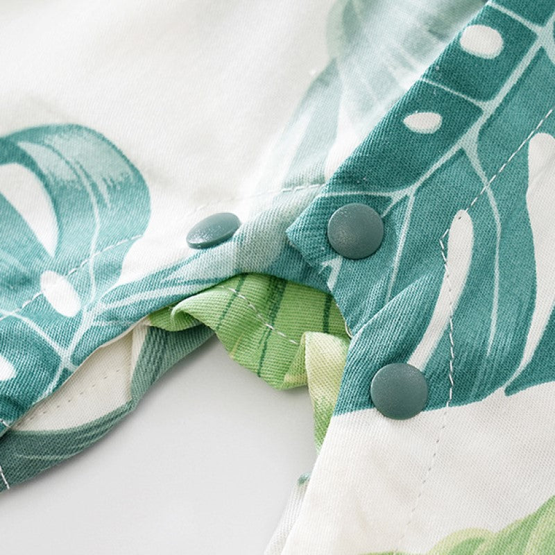 Infant Boys White & Green Tropical Printed Cotton Rompers