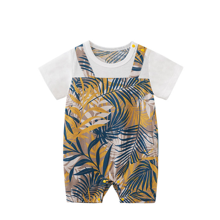 Infant Boys White Printed Cotton Romper