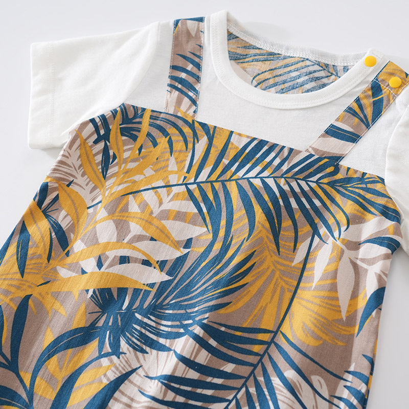 Infant Boys White Printed Cotton Romper