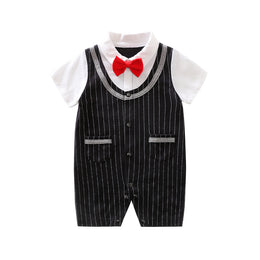 Infant Boys Black & White Striped Cotton Rompers