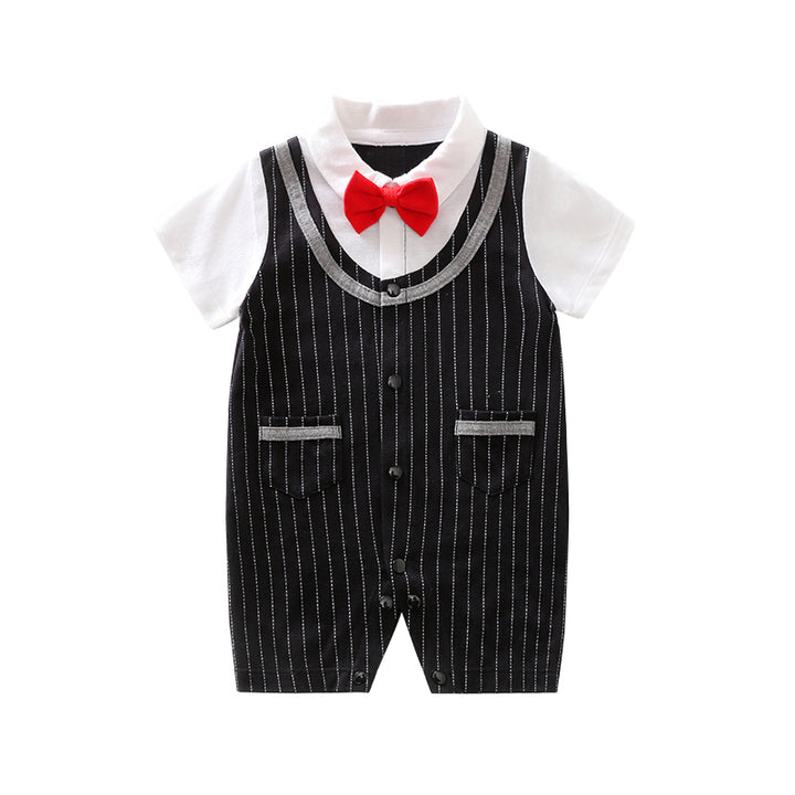 Infant Boys Black & White Striped Cotton Rompers