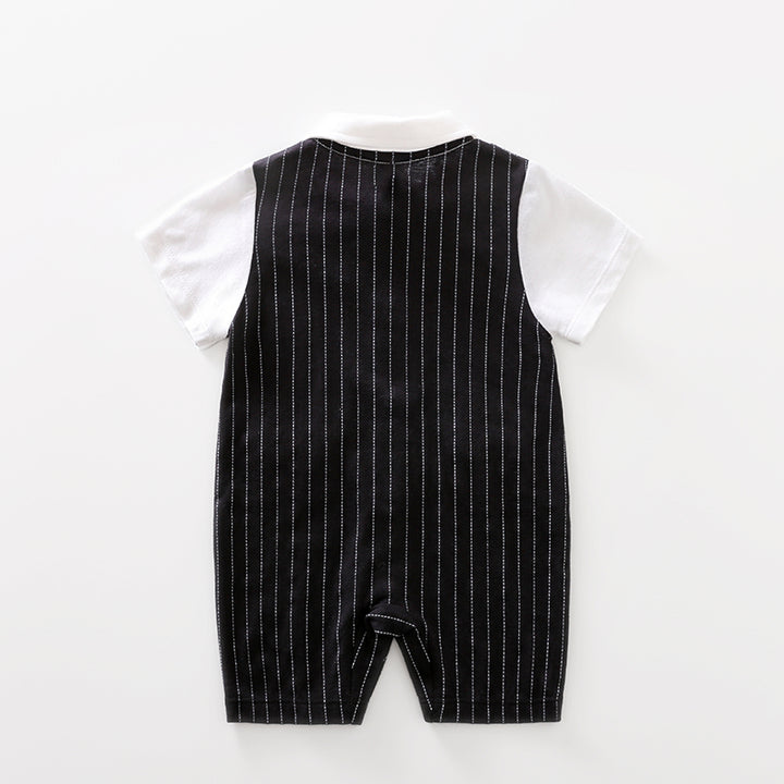 Infant Boys Black & White Striped Cotton Rompers