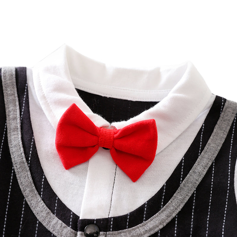 Infant Boys Black & White Striped Cotton Rompers