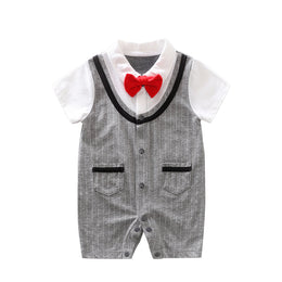 Infant Boys Grey Striped Cotton Rompers