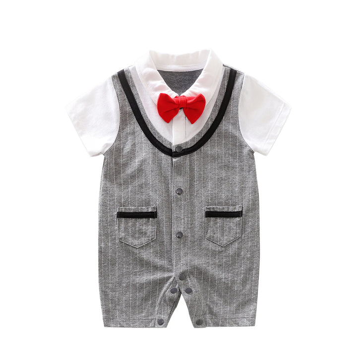Infant Boys Grey Striped Cotton Rompers