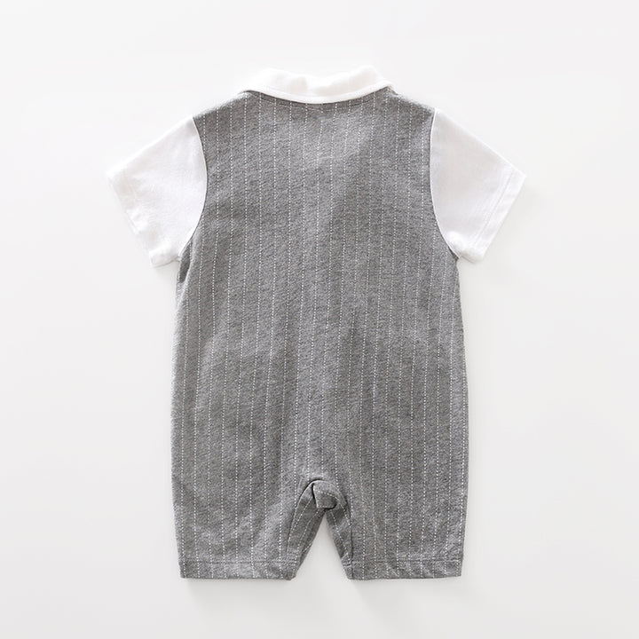 Infant Boys Grey Striped Cotton Rompers