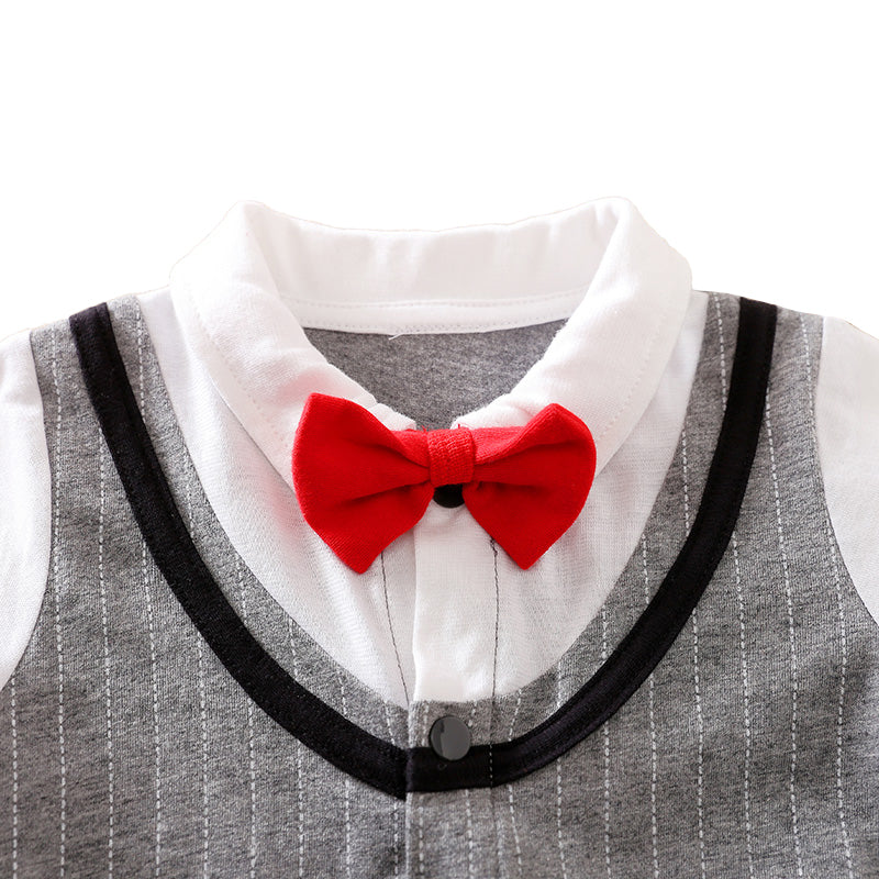 Infant Boys Grey Striped Cotton Rompers