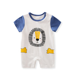 Infant Boys Blue White Printed Cotton Rompers
