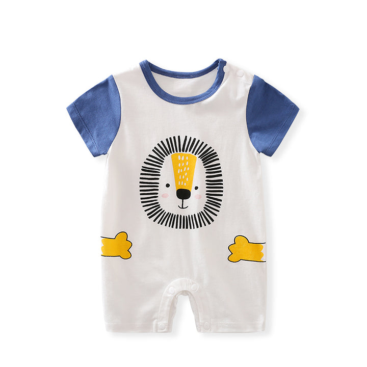 Infant Boys Blue White Printed Cotton Rompers