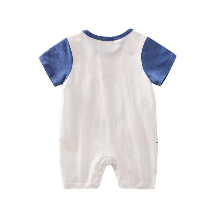 Infant Boys Blue White Printed Cotton Rompers