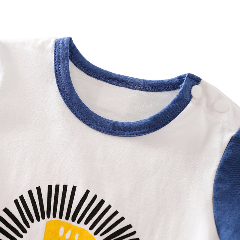 Infant Boys Blue White Printed Cotton Rompers