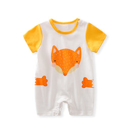 Infant Boys Yellow Conversational Printed Cotton Rompers