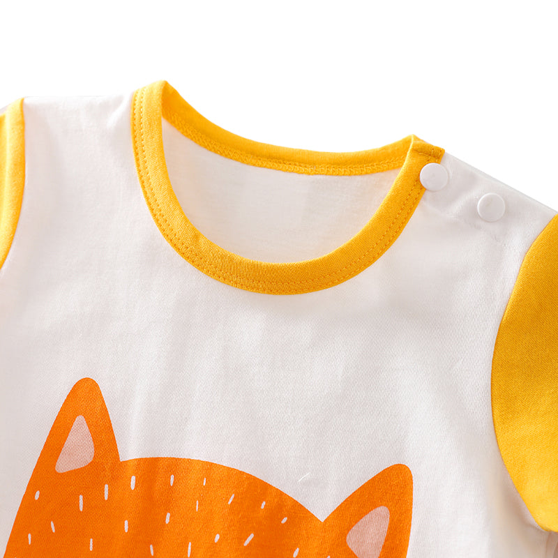 Infant Boys Yellow Conversational Printed Cotton Rompers