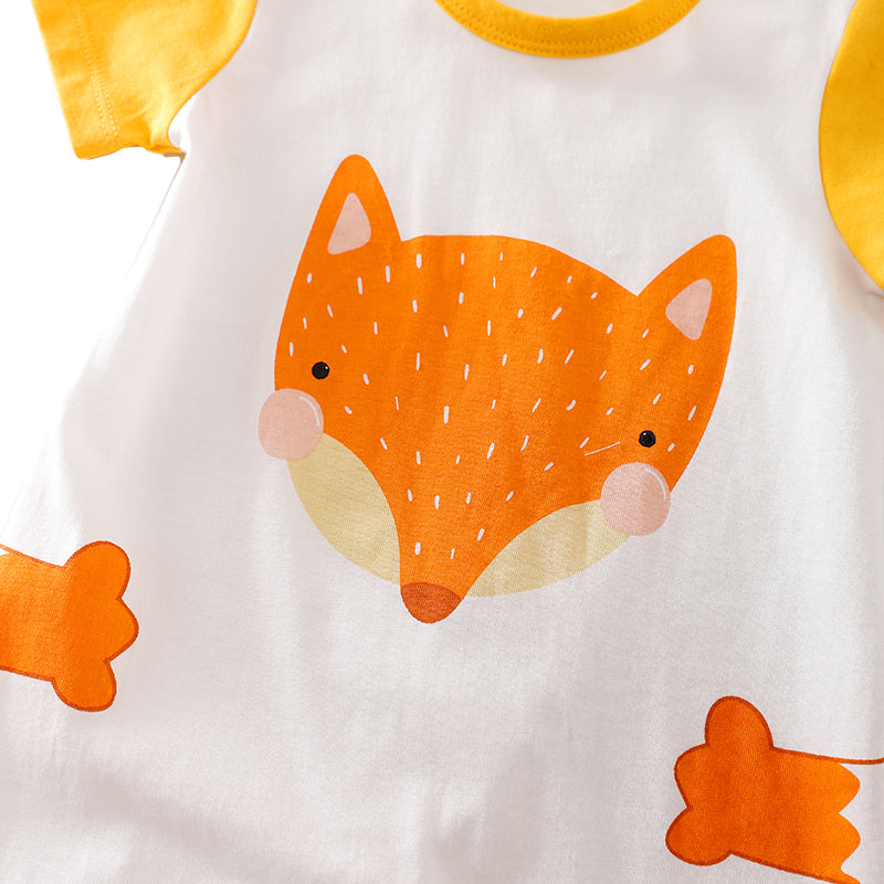 Infant Boys Yellow Conversational Printed Cotton Rompers