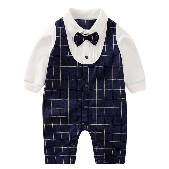 Infant Boys Navy Blue Checked Cotton Rompers