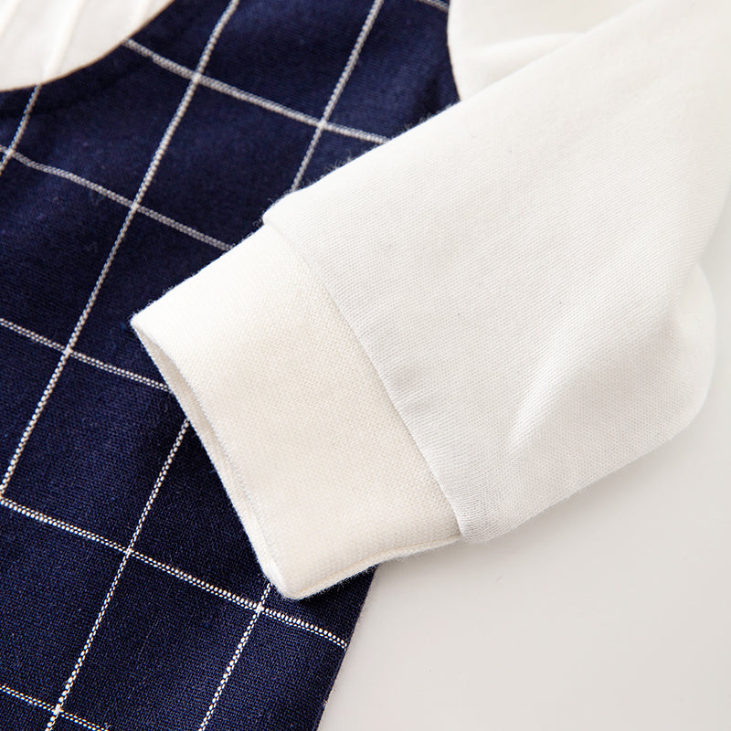Infant Boys Navy Blue Checked Cotton Rompers