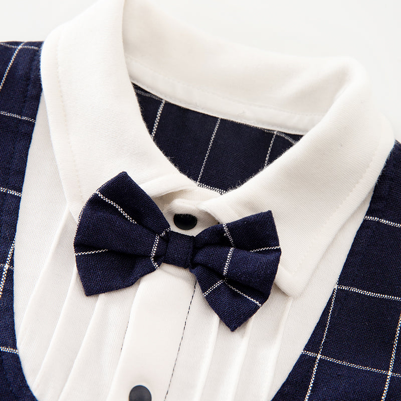 Infant Boys Navy Blue Checked Cotton Rompers