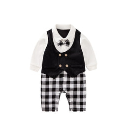 Infant Boys Black & White Checks Pure Cotton Rompers