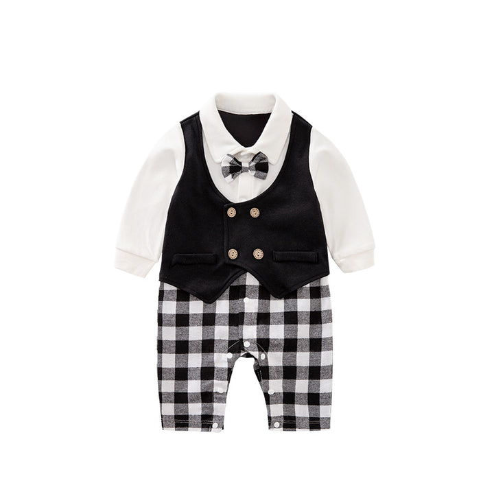 Infant Boys Black & White Checks Pure Cotton Rompers