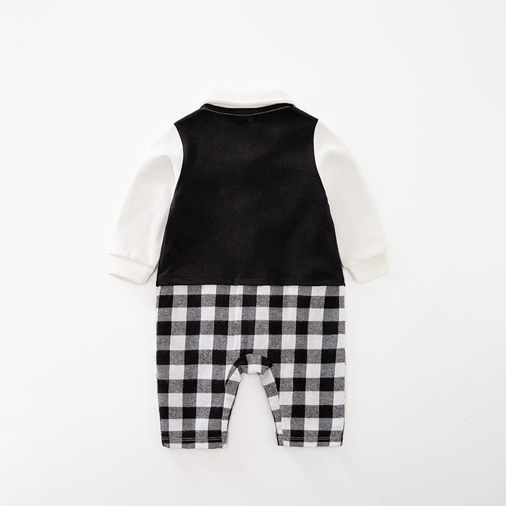 Infant Boys Black & White Checks Pure Cotton Rompers