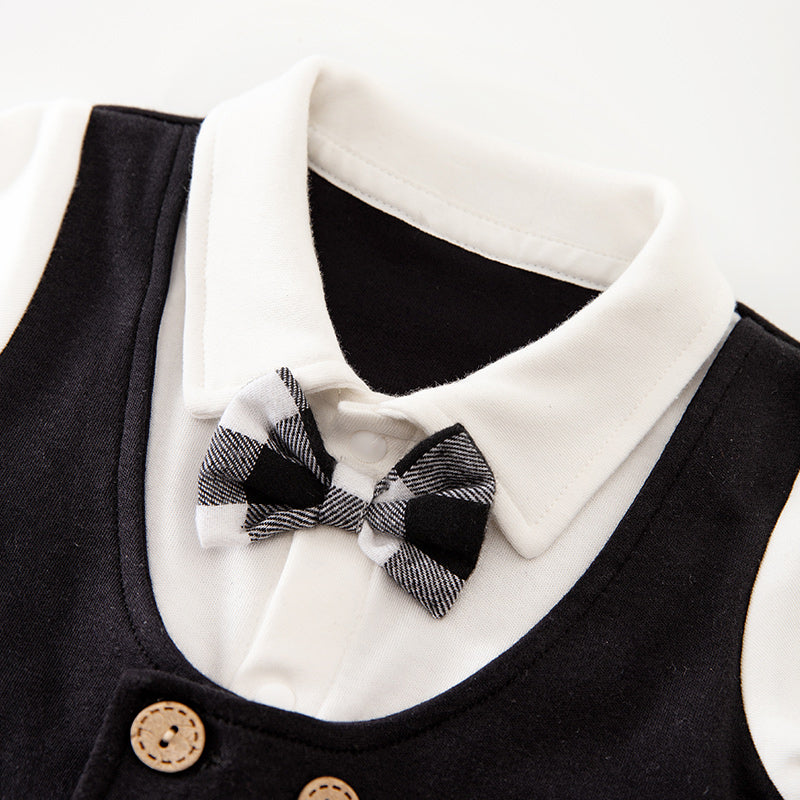 Infant Boys Black & White Checks Pure Cotton Rompers