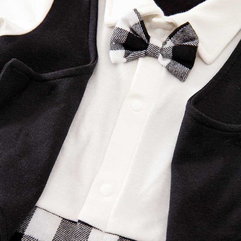 Infant Boys Black & White Checks Pure Cotton Rompers