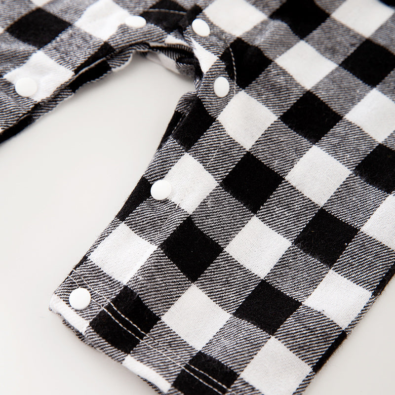 Infant Boys Black & White Checks Pure Cotton Rompers