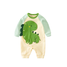 Green & Cream Infant Boys Graphic Printed Cotton Rompers