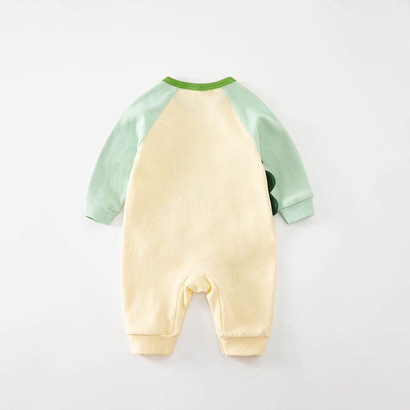 Green & Cream Infant Boys Graphic Printed Cotton Rompers