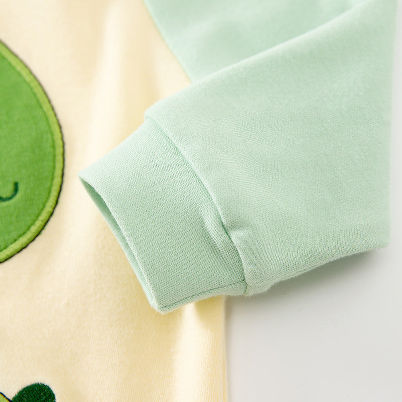 Green & Cream Infant Boys Graphic Printed Cotton Rompers