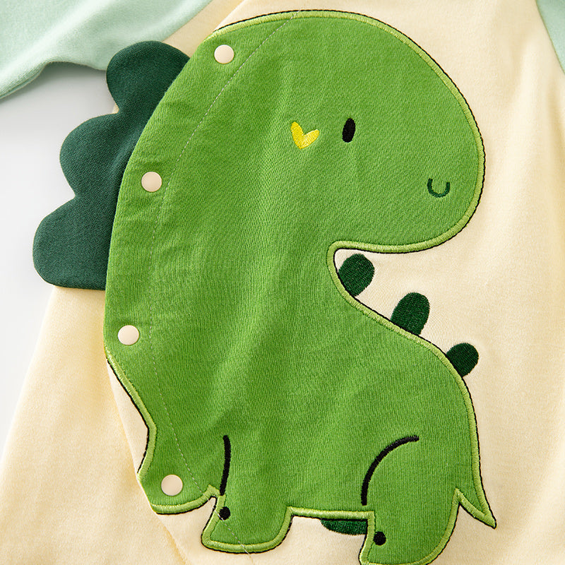 Green & Cream Infant Boys Graphic Printed Cotton Rompers