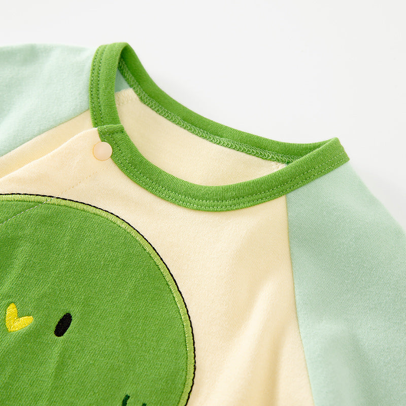 Green & Cream Infant Boys Graphic Printed Cotton Rompers