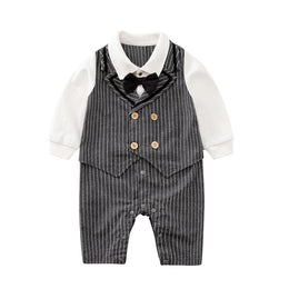 Infant Boys Black Stripes Cotton Rompers
