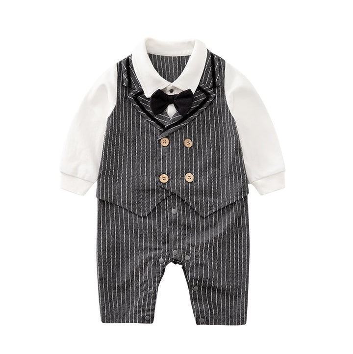 Infant Boys Black Stripes Cotton Rompers