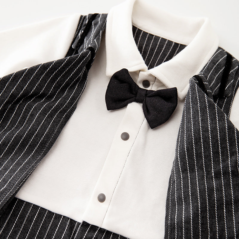 Infant Boys Black Stripes Cotton Rompers