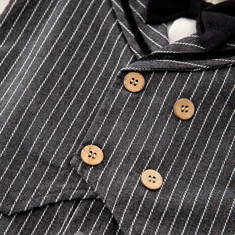 Infant Boys Black Stripes Cotton Rompers