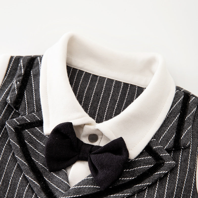 Infant Boys Black Stripes Cotton Rompers