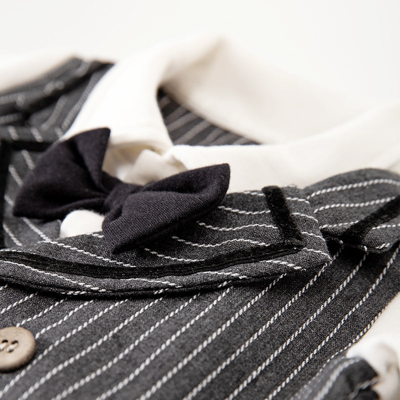 Infant Boys Black Stripes Cotton Rompers