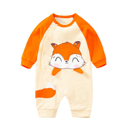 Infants Beige & Orange Printed Cotton Rompers