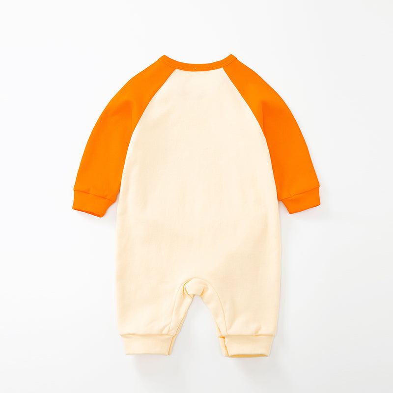 Infants Beige & Orange Printed Cotton Rompers