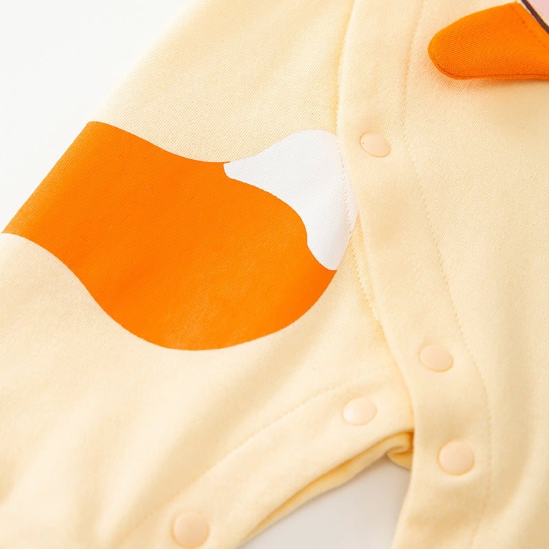 Infants Beige & Orange Printed Cotton Rompers